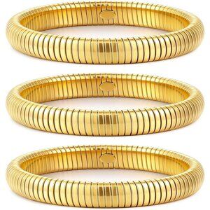 Set of 3 Gold Bangles for Women - 24K Gold Plated Stretch & Chunky Bracelets